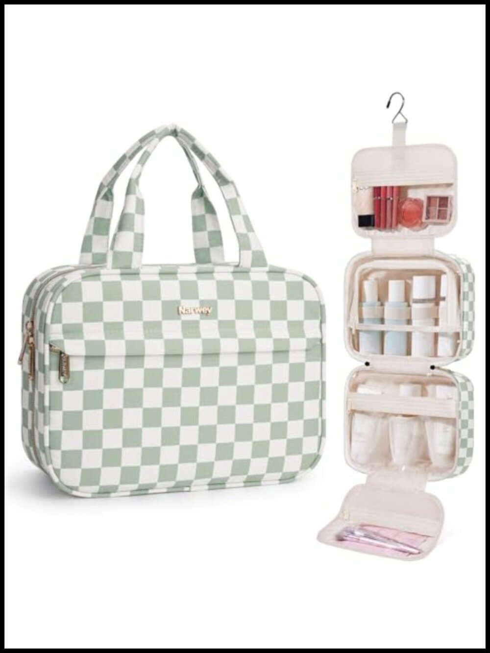 Hanging Toiletry Bag with Multiple Compartments - Travel Makeup Organizer